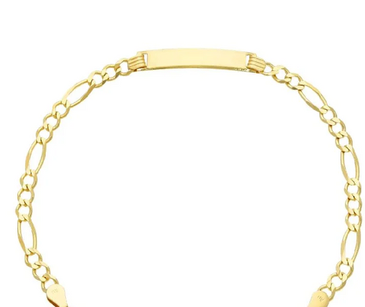 Yellow Gold Kids ID bracelet, Figaru chain, 18k