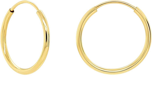 Yellow Gold Mini Sleeper Hoop Earrings. 14k, 14mm, 0.35gr