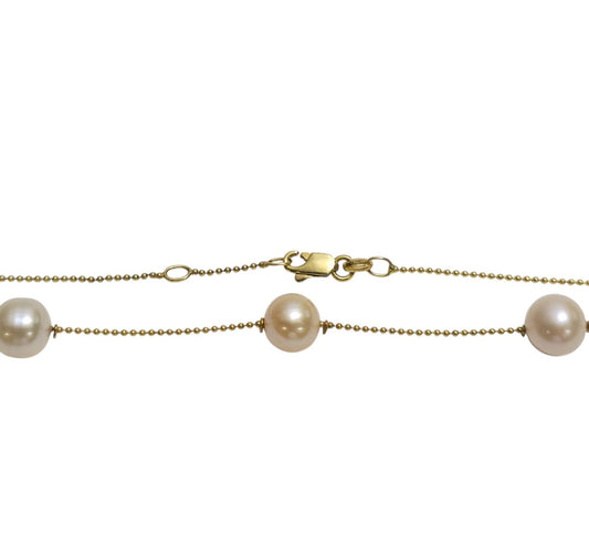 Yellow Gold Station Freshwater Pearl Necklace. 18k gold