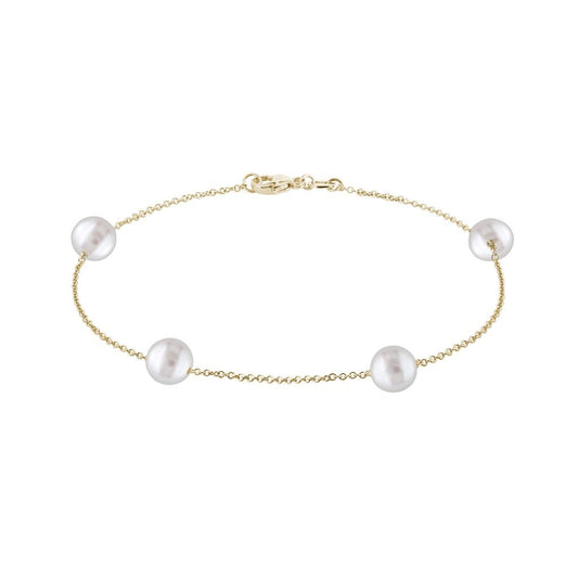 Yellow Gold Pearl Station Bracelet, 14k