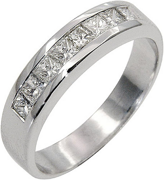 White Gold 8 Princess Cut Channel Setting Diamond Band. 18k 6.4gr TDW: 1.08ct VS GH