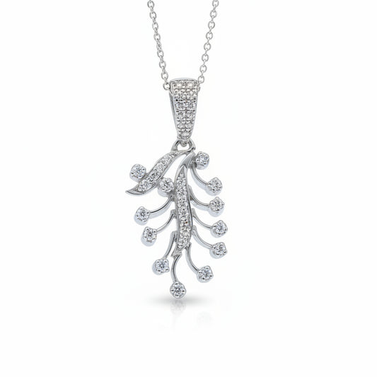 18K Vintage White Gold Diamond Vertical Drop Pendant Necklace