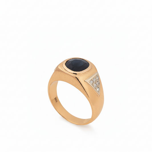 10K Vintage Yellow Gold Men's Dark CZ and Diamond Ring