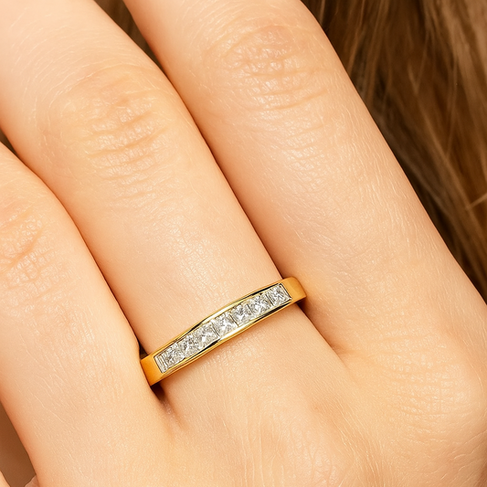 14K Yellow Gold Princess Cut Channel Setting Diamond Band Ring