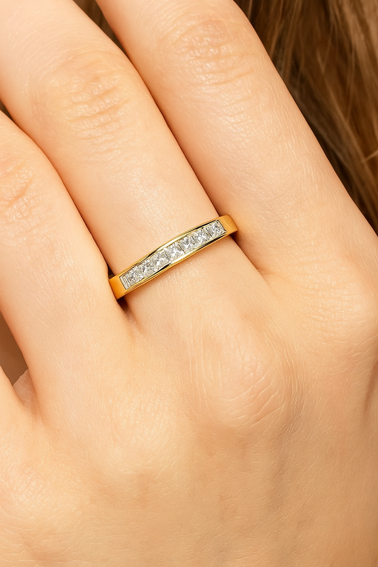 Yellow Gold Princess Cut Channel Setting Diamond Band. 14K, TDW: 0.33ct, VS, GH