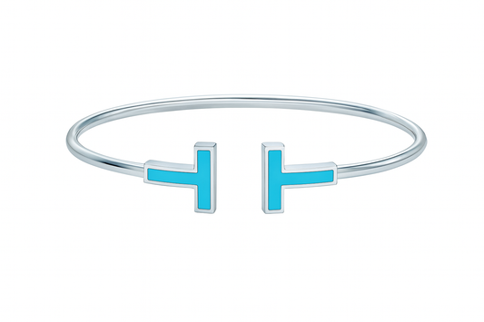 TIFFANY & CO. White Gold T Wire Turquoise Cuff Bracelet. High-End Jewellery Resale. 18k