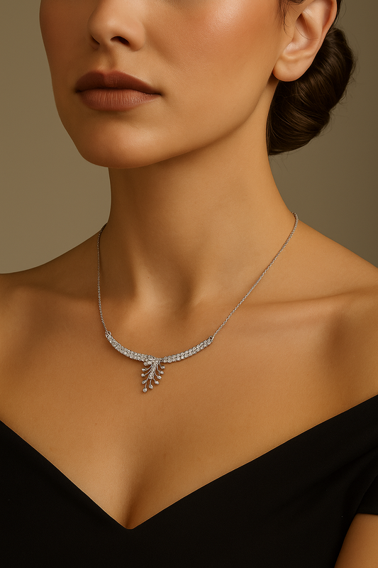 White Gold Classic Diamond Necklace. 14K, TDW: 0.82ct, SI, H