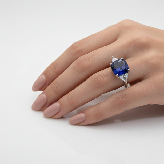 Sterling Silver Cushion Cut Blue CZ Halo Ring