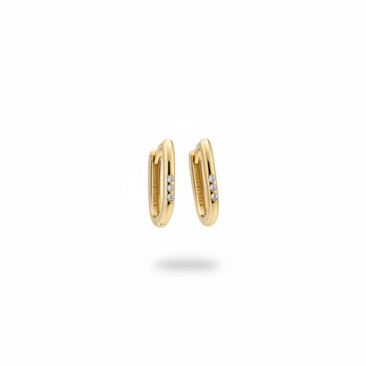 Yellow Gold Oval Earrings Setting with Cubic Zirconia 15 mm, 14k
