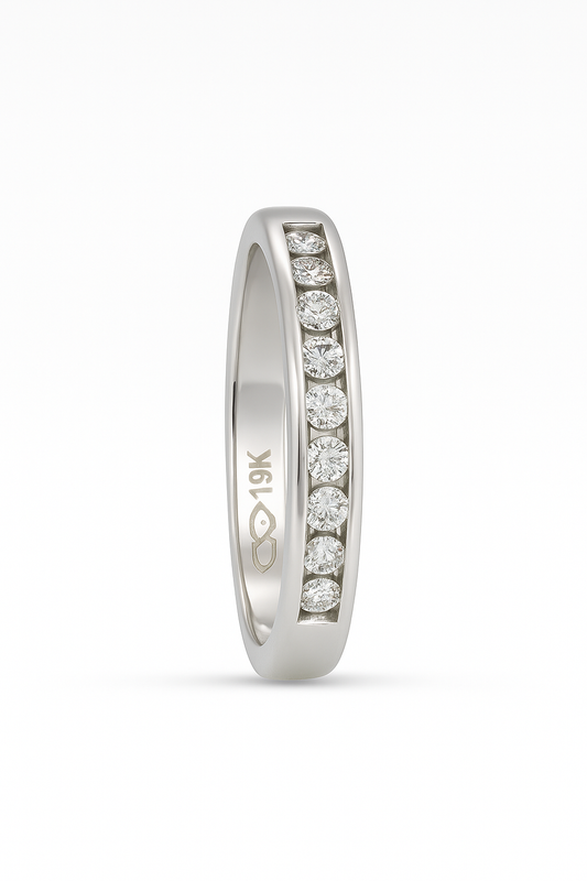White Gold Channel Setting 10 Stones Diamond Band. 19k,  TDW: 0.20ct. VS, FG