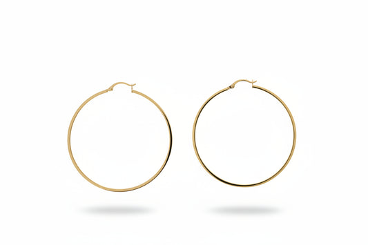 Yellow Gold Large Textured Hoops 18k 52mm