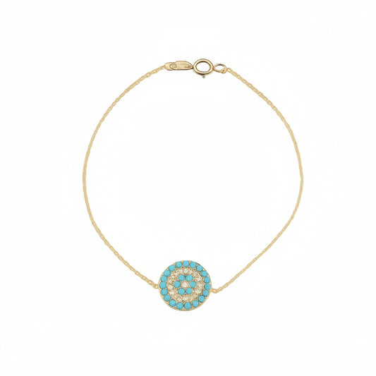 18K Yellow Gold Bracelet with CZ Pave Circle Charm