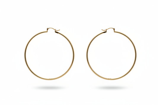 Yellow Gold Inside Out Pave CZ Hoop Earrings 10k