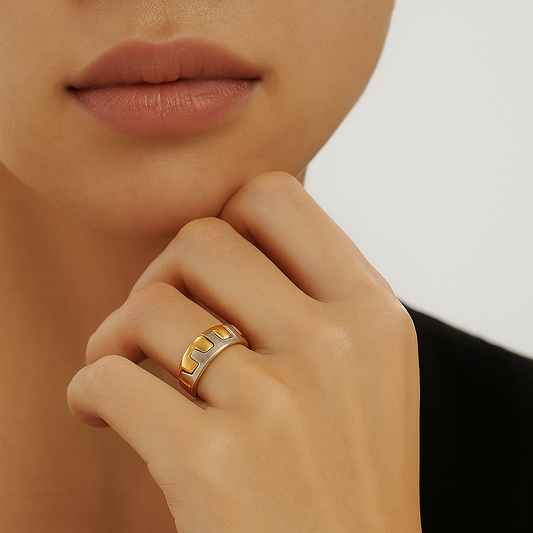 18K Two-Tone Yellow and White Gold Zipper Ring