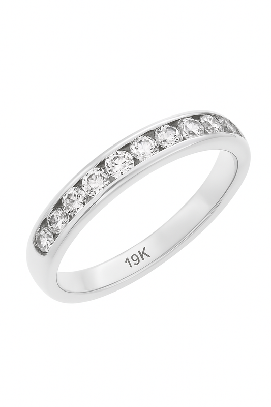White Gold Channel Setting 10 Stones Diamond Band. 19k,  TDW: 0.20ct. VS, FG