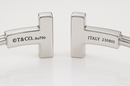 TIFFANY & CO. White Gold T Wire Turquoise Cuff Bracelet. High-End Jewellery Resale. 18k