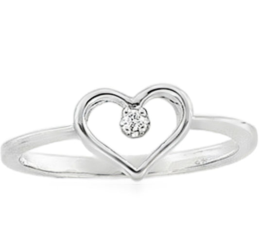 10K White Gold band with Heart Diamond Accent 0.05ct