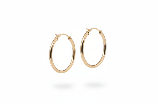 Yellow Gold Round Hoop Earrings 14k