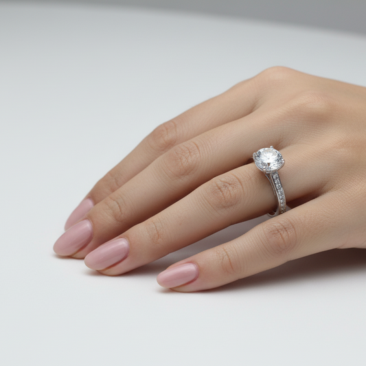 Sterling Silver Round CZ Solitaire with Pave Band