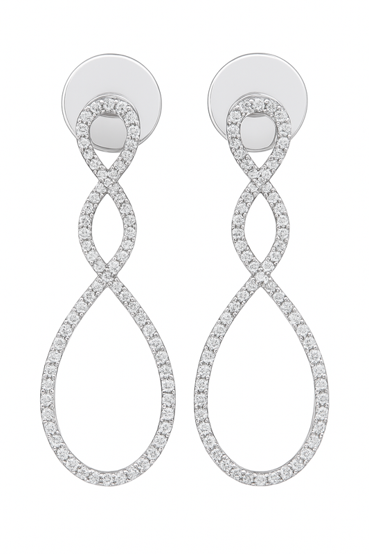 White Gold Long Twisted Diamond Earrings. 18k TDW: 2.1ct VS SI GH