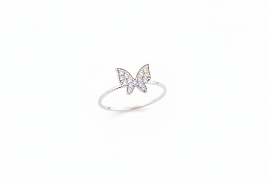 18K White Gold Butterfly Diamond Ring.