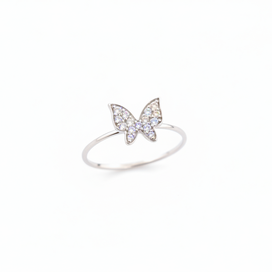 18K White Gold Butterfly Diamond Ring.
