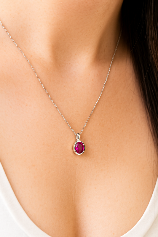 White Gold Oval Shape Enhanced Ruby Pendant. 18k, 1.4ct