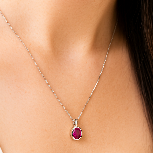 18K White Gold Oval Shape Enhanced Ruby Pendant. 1.40ct