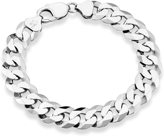Sterling Silver Curb Chain Men's Bracelet 12mm. 925, 45.8gr, 8 1/2"