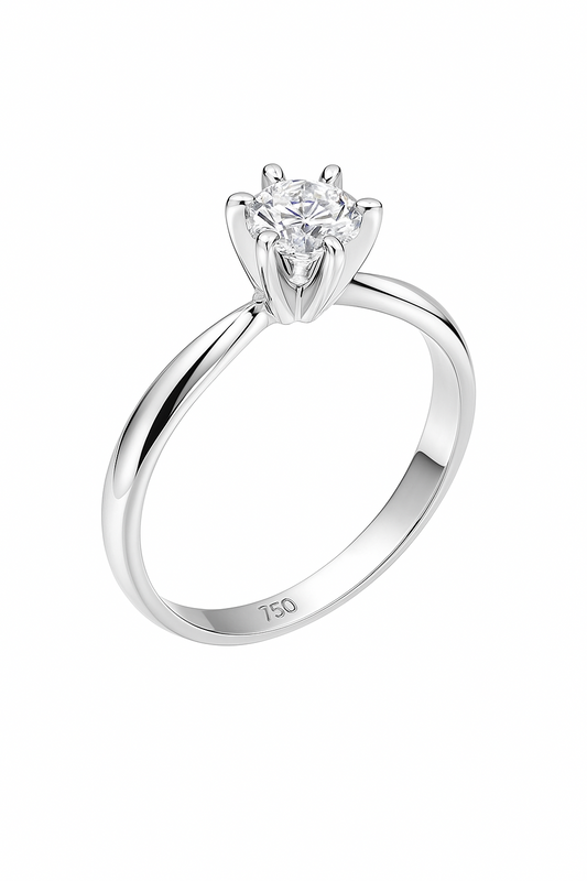 White Gold Classic 6-Prong Solitaire Diamond Engagement Ring. 18k, 0.4ct, VS, F