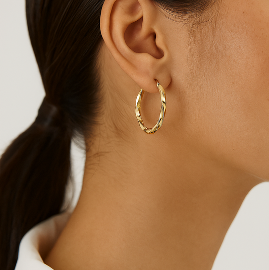 Yellow Gold Twisted hoop Earrings, 10k