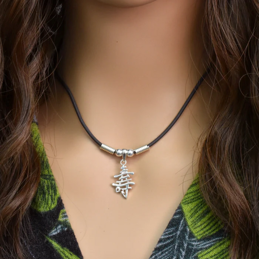925 Sterling Silver Chinese Character Long Life Rubber Necklace
