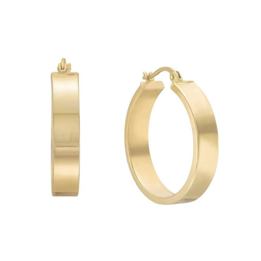 Yellow Gold Square Edge Round Hoops Earrings. 18k, 4.16gr, 34mm