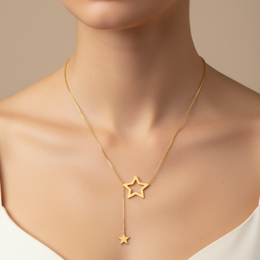 18K Yellow Gold Y-Style with Star Design Necklace