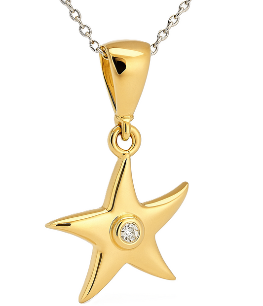 Yellow Gold Star Pendant  setting with Cubic Zirconia , 14k