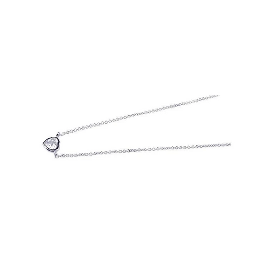 925 Sterling Silver Rhodium Plated Heart Solitaire CZ Necklace