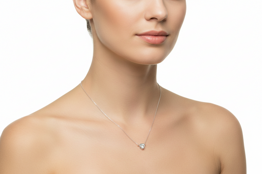 925 Sterling Silver Rhodium Plated Heart Solitaire CZ Necklace