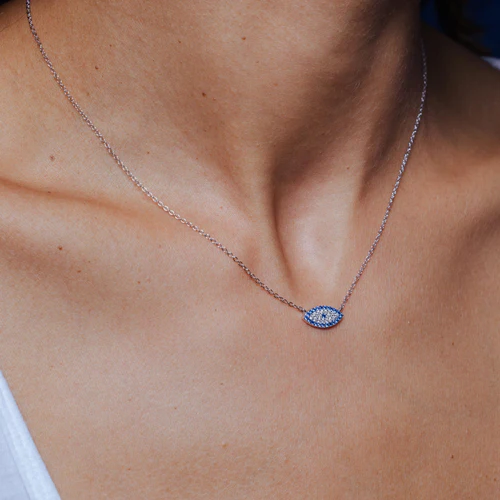 Silver 925 Rhodium Plated Evil Eye CZ Necklace