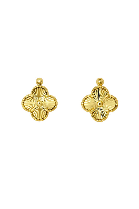 Yellow Gold Four-leaf Clover Stud Earrings, 18k, 2.57gr