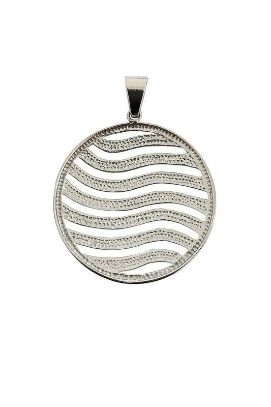 White Gold Circular Shape with Wavy Design Pendant, 10k