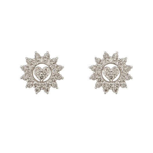 18K White Gold Heart Halo Design Diamond Stud Earrings TDW: 0.50ct SI K