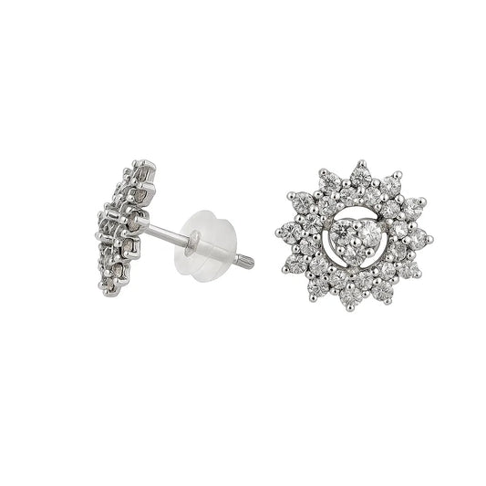 18K White Gold Heart Halo Design Diamond Stud Earrings