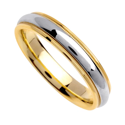 Two Tones Wedding Band Thickness: 4 mm 14k