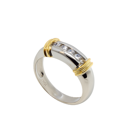 Yellow Gold Two-Tone with Diamond Setting Ring, 10k,TDW: 0.15ct