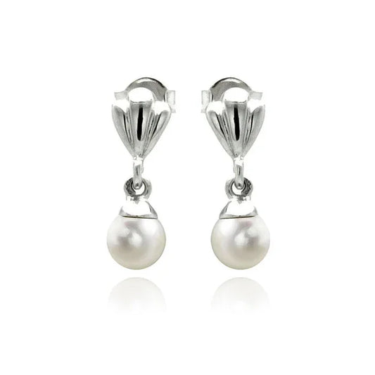 Silver 925 Rhodium-Plated Synthetic Pearl Dangling Stud Earrings