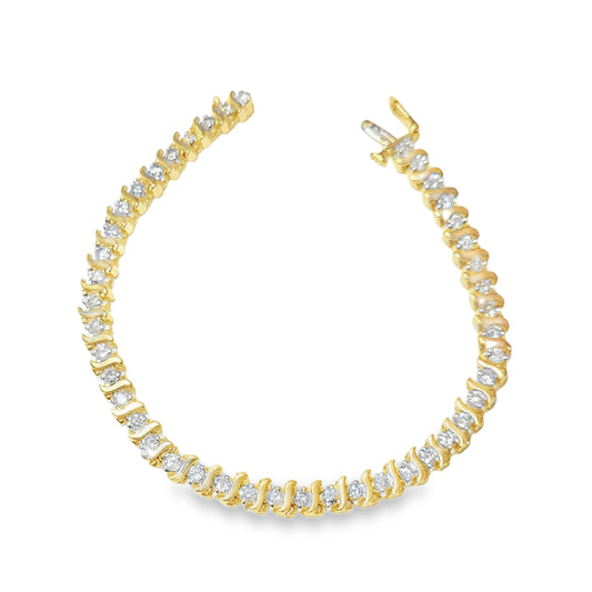 14K Yellow Gold 44 Stones Diamond Tennis Bracelet. TDW: 2.20ct SI GH