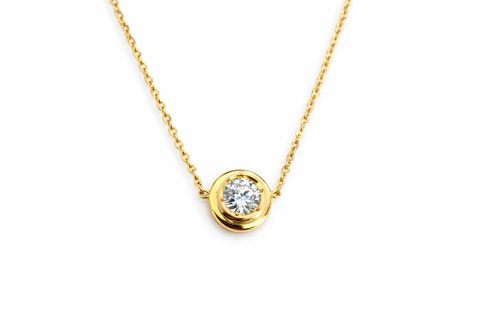 18K Yellow Gold Bezel Set Solitaire Diamond Necklace – 0.50ct.