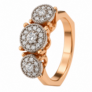 18K Rose Gold Two-Tone Three-Stone Oval Diamond Cluster Ring