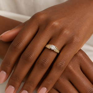 14K Yellow Gold Three-Stone Diamond Textured Split-Shank Ring