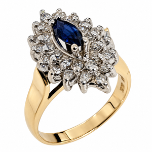 10K Two-Tone Gold Marquise Sapphire & Diamond Cluster Ring
